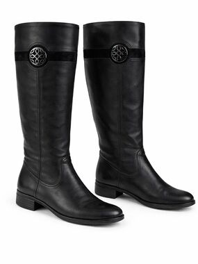 Franco Fortini Black Leather Knee High Boots Medallion Riding Women’s Size 9